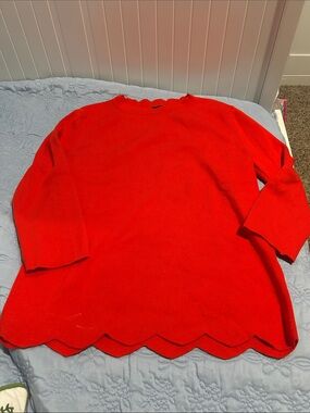 Halogen Red Scalloped Neck Knit Top